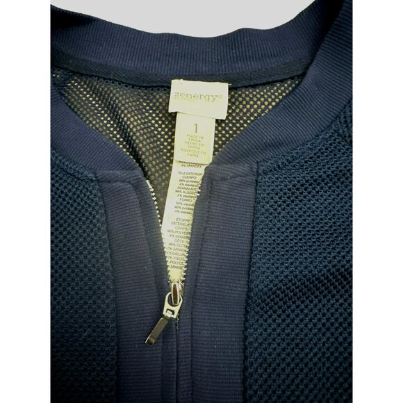 Chico's Navy Blue Mesh Jacket Size 1 Medium Long Sleeve Womens Zip Up Semi Sheer - Picture 2 of 4